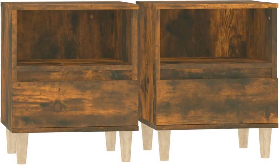 VidaXL Nachtkastjes Set van 2 Gerookt Eiken 40x35x50 cm Nachtkastje Kast Slaapkamermeubilair Bruine Meubelen Eiken Meubelen Vintage Stijl Scandinavische Stijl - Foto 2