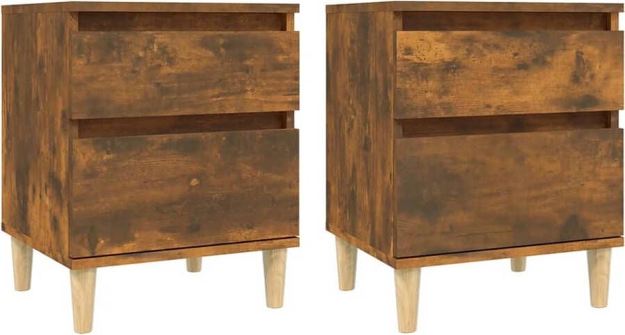VidaXL Nachtkastjes Set van 2 Gerookt Eiken 40x35x50 cm Nachtkastje Kastje Slaapkamerrubriek Houten Meubel Bruine Kamerdecoratie Vintage Look Landelijke Stijl Scandinavische Stijl