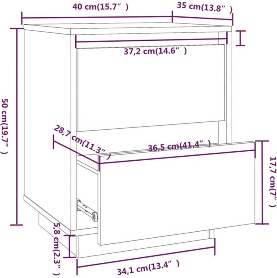 VidaXL Nachtkastjes 2 st 40x35x50 cm massief grenenhout grijs - Foto 2