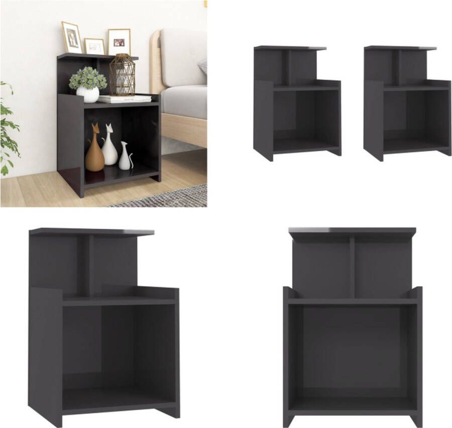 VidaXL Nachtkastjes 2 st 40x35x60 cm spaanplaat hoogglans grijs Nachtkast Nachtkastje Nachtkastjes Bedkast