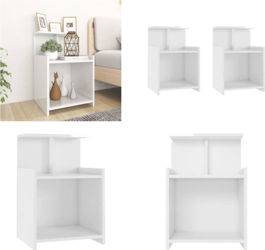 VidaXL Nachtkastjes 2 st 40x35x60 cm bewerkt hout hoogglans wit Nachtkast Nachtkastje Nachtkastjes Bedkast