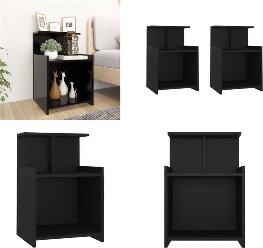 VidaXL Nachtkastjes 2 st 40x35x60 cm bewerkt hout zwart Nachtkast Nachtkastje Nachtkastjes Bedkast