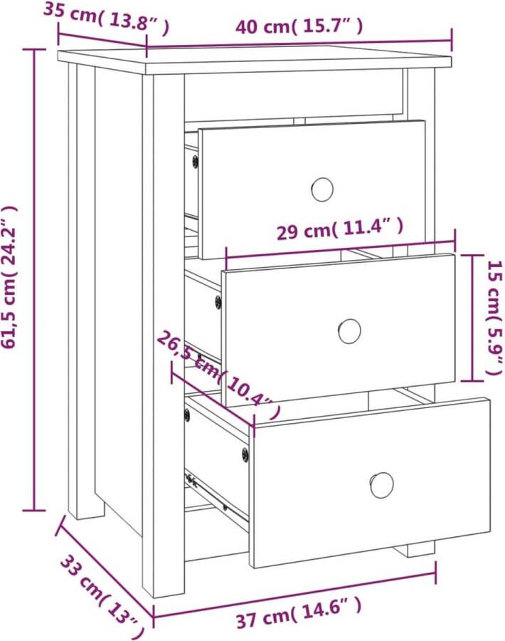 VidaXL -Nachtkastjes-2-st-40x35x61 5-cm-massief-grenenhout-wit - Foto 2