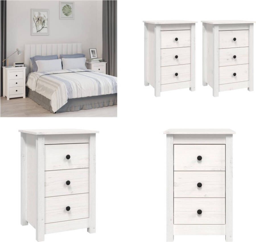 VidaXL Nachtkastjes 2 st 40x35x61-5 cm massief grenenhout wit Nachtkastje Nachtkastjes Houten Nachtkastje Telefoonkast
