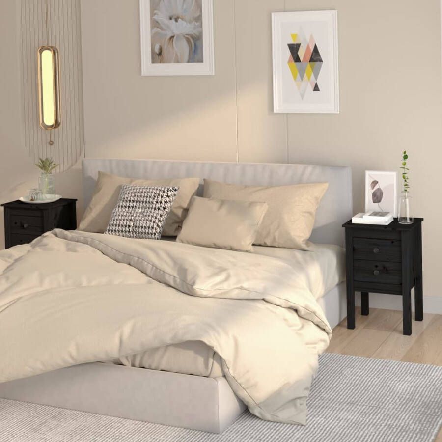 VidaXL -Nachtkastjes-2-st-40x35x61 5-cm-massief-grenenhout-zwart - Foto 2