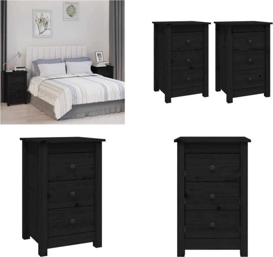 VidaXL -Nachtkastjes-2-st-40x35x61 5-cm-massief-grenenhout-zwart - Foto 4