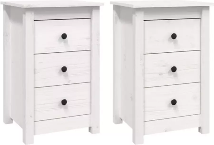 VidaXL -Nachtkastjes-2-st-40x35x61 5-cm-massief-grenenhout-wit - Foto 3