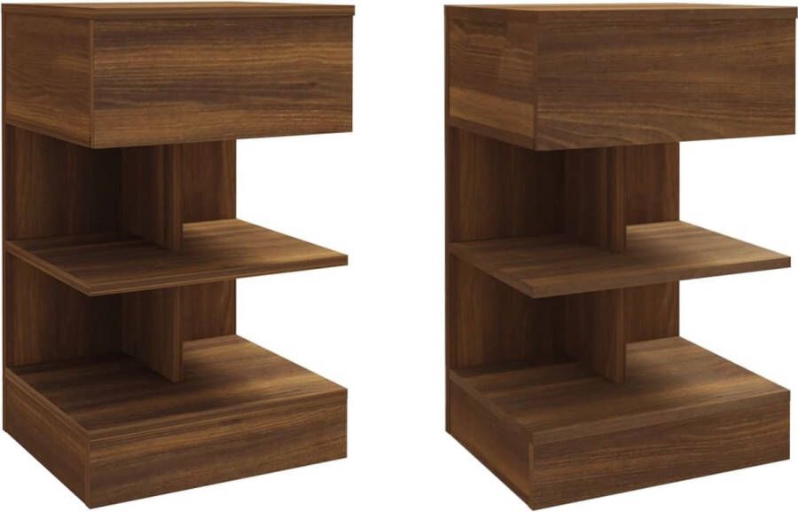 VidaXL Nachtkastjes 40x35x65 cm Bruin Eiken 2 stuks Nachtkastje Slaapkamer Meubilair Houten Nachtkastje Bruin Meubel Bewerkt Hout Opbergmeubelen Nachtlamp Tafeltje