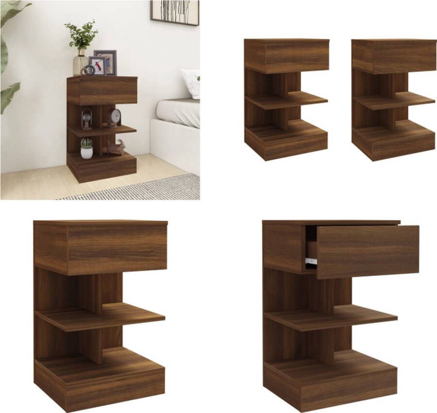 VidaXL Nachtkastjes 2 st 40x35x65 cm bewerkt hout bruineikenkleurig Nachtkastje Nachtkastjes Houten Nachtkastje Slaapkamerkast