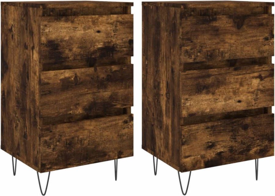 VidaXL -Nachtkastjes-2-st-40x35x69-cm-bewerkt-hout-gerookt-eikenkleurig - Foto 2