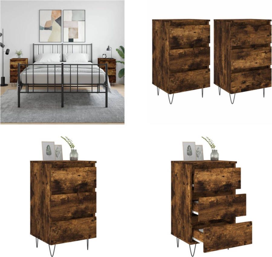 VidaXL -Nachtkastjes-2-st-40x35x69-cm-bewerkt-hout-gerookt-eikenkleurig - Foto 2