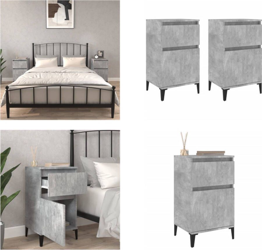 VidaXL Nachtkastjes 2 st 40x35x70 cm betongrijs Nachtkastje Nachtkastjes Kastje Nachttafel - Foto 2