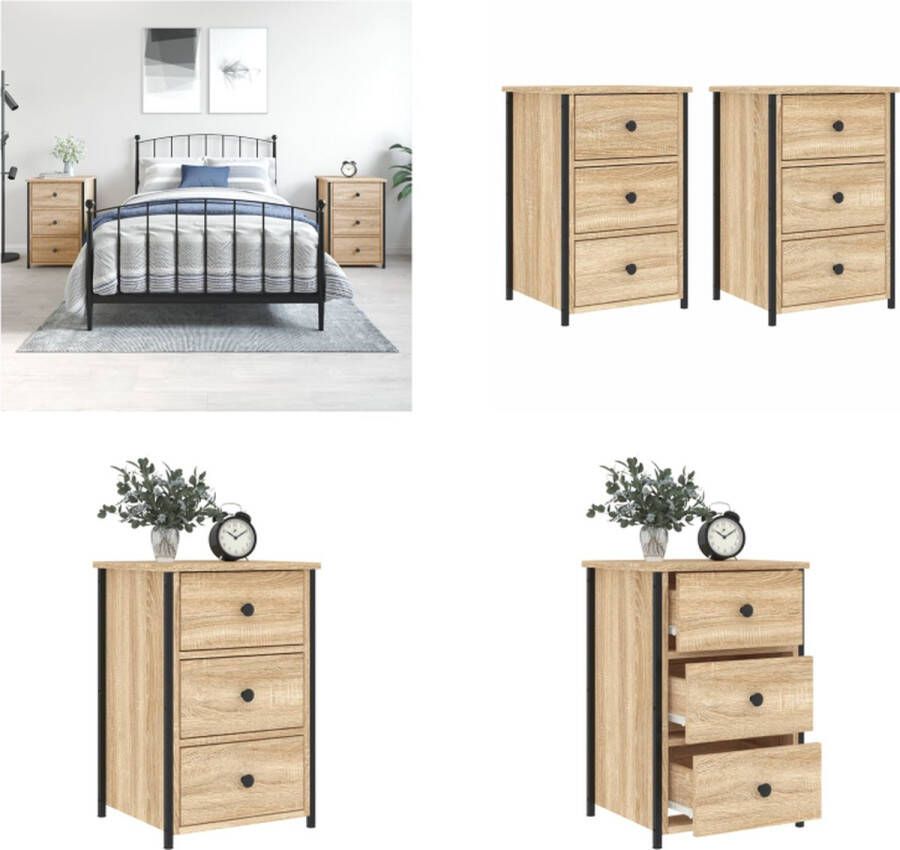 VidaXL Nachtkastjes 2 st 40x36x60 cm bewerkt hout sonoma eikenkleurig Nachtkastje Nachtkastjes Kast Slaapkamermeubel