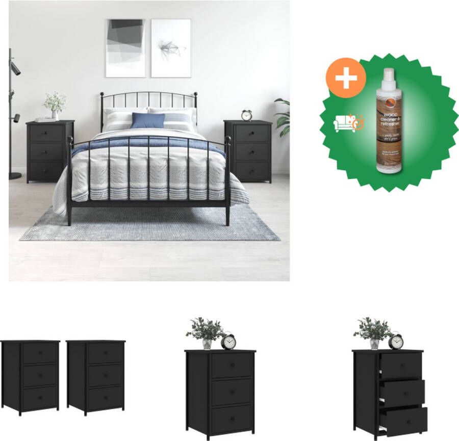 VidaXL Nachtkastjes 2 st 40x36x60 cm bewerkt hout zwart Kast Inclusief Houtreiniger en verfrisser
