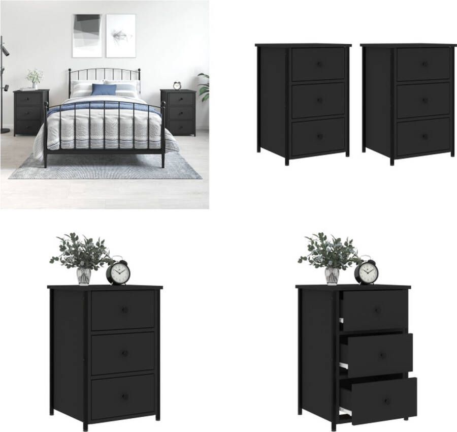 VidaXL Nachtkastjes 2 st 40x36x60 cm bewerkt hout zwart Nachtkastje Nachtkastjes Kast Slaapkamermeubel