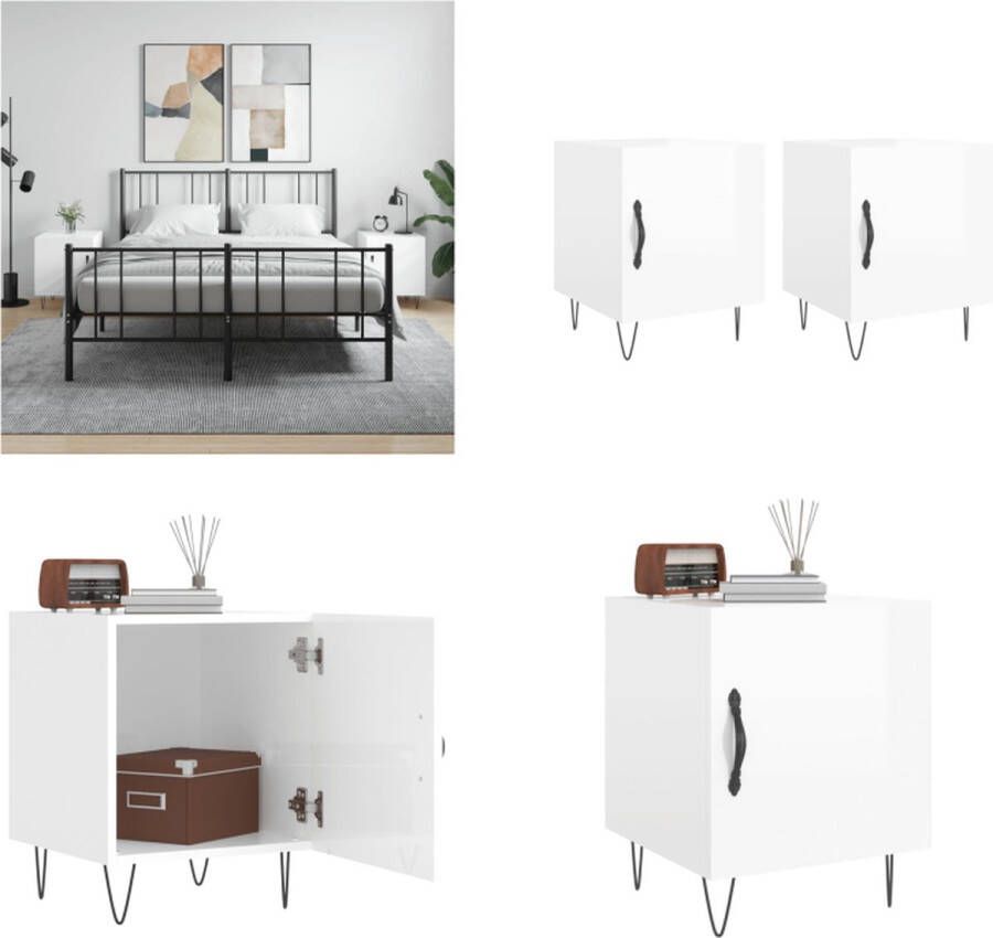 VidaXL Nachtkastjes 2 st 40x40x50 cm bewerkt hout hoogglans wit Nachtkastje Nachtkastjes Bijzettafel Wandkastje - Foto 3