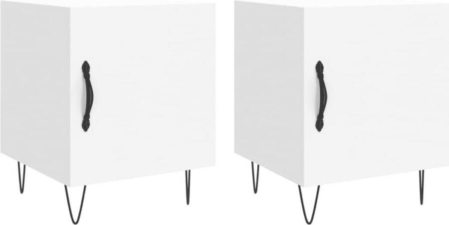 VidaXL Nachtkastjes Wit Bewerkt hout Set van 2 Nachtkastje Slaapkamerinrichting Modern Design Houten Kast Witte Kast Opbergvak Displayfunctioneel Metaallepoten