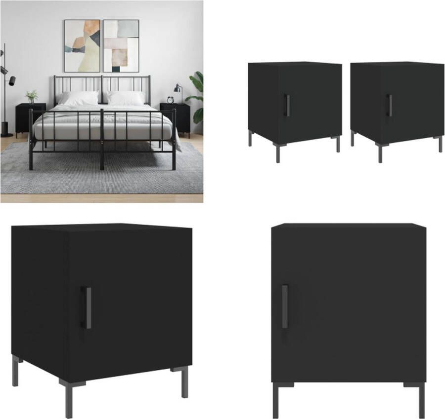 VidaXL -Nachtkastjes-2-st-40x40x50-cm-bewerkt-hout-zwart - Foto 2
