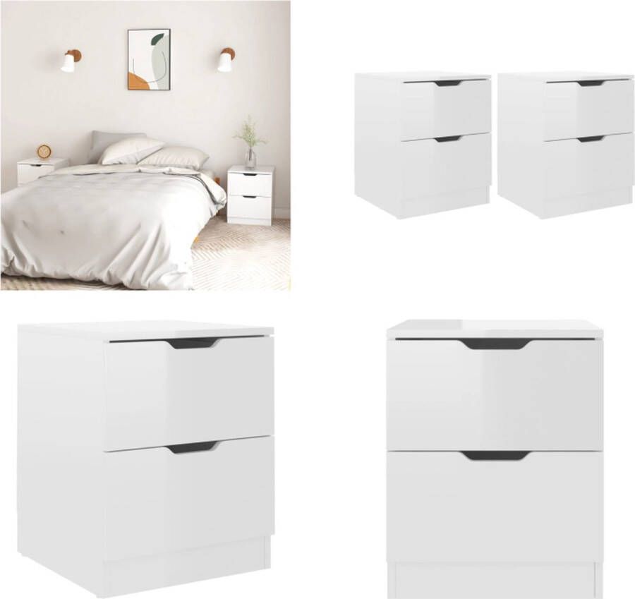 VidaXL Nachtkastjes 2 st 40x40x50 cm bewerkt hout hoogglans wit Nachtkastje Nachtkastjes Nachttafel Nachttafels