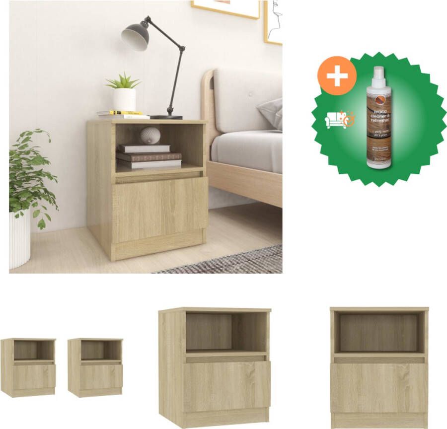 VidaXL Nachtkastjes 2 st 40x40x50 cm spaanplaat sonoma eikenkleurig Kast Inclusief Houtreiniger en verfrisser