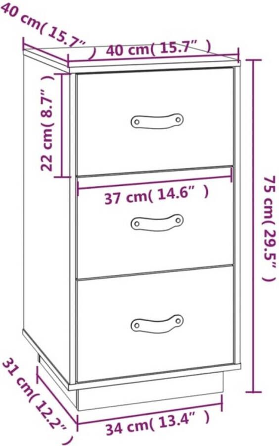 VidaXL ?? Nachtkastjes 2 st 40x40x75 cm massief grenenhout grijs - Foto 3