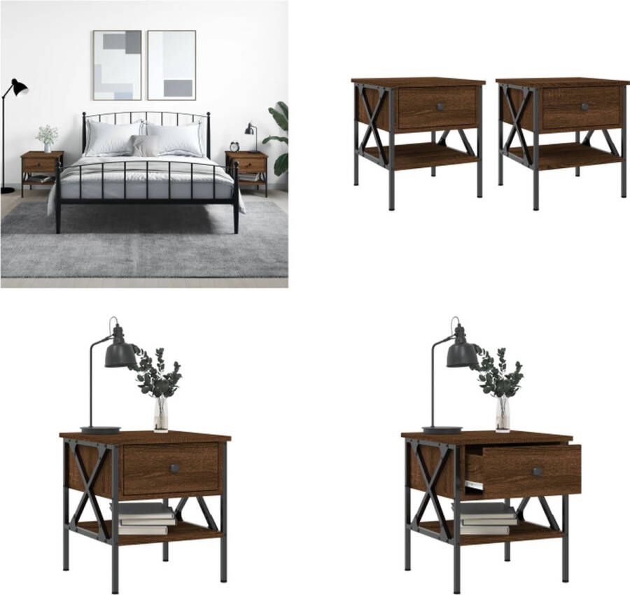 VidaXL Nachtkastjes 2 st 40x42x45 cm bewerkt hout bruineikenkleurig Nachtkastje Nachtkastjes Bijzettafel Wandkastje