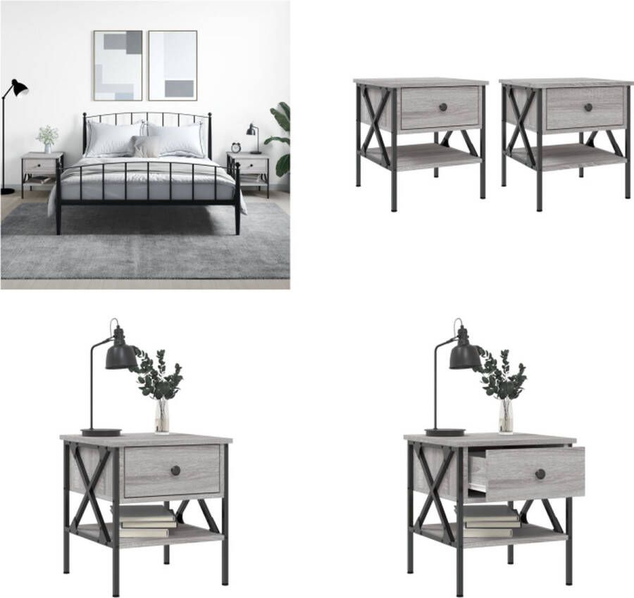 VidaXL Nachtkastjes 2 st 40x42x45 cm bewerkt hout grijs sonoma eiken Nachtkastje Nachtkastjes Bijzettafel Wandkastje