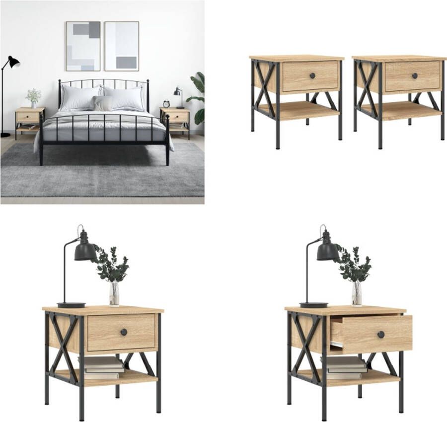 VidaXL -Nachtkastjes-2-st-40x42x45-cm-bewerkt-hout-sonoma-eikenkleurig