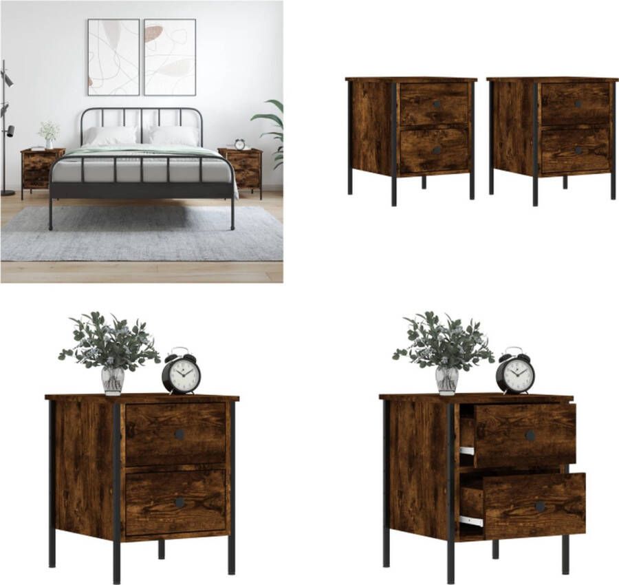 VidaXL -Nachtkastjes-2-st-40x42x50-cm-bewerkt-hout-gerookt-eikenkleurig