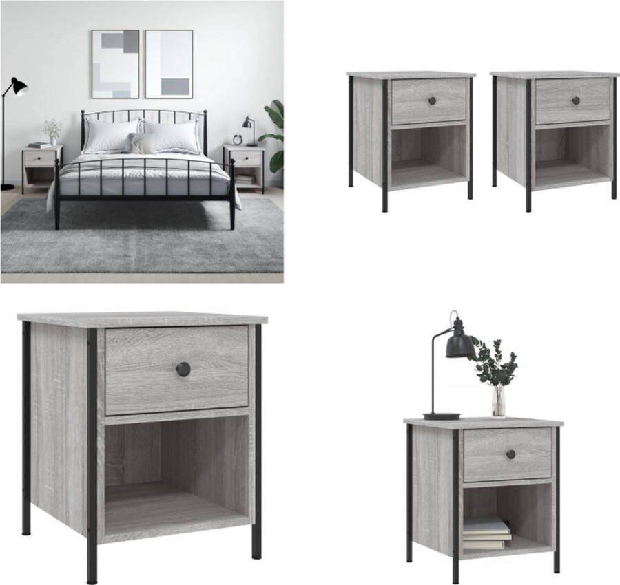 VidaXL -Nachtkastjes-2-st-40x42x50-cm-bewerkt-hout-grijs-sonoma-eiken