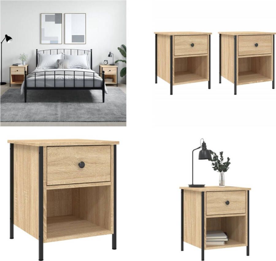 VidaXL -Nachtkastjes-2-st-40x42x50-cm-bewerkt-hout-sonoma-eikenkleurig