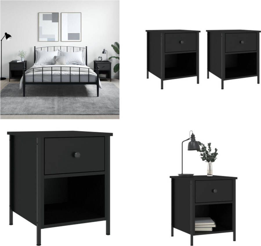 VidaXL -Nachtkastjes-2-st-40x42x50-cm-bewerkt-hout-zwart