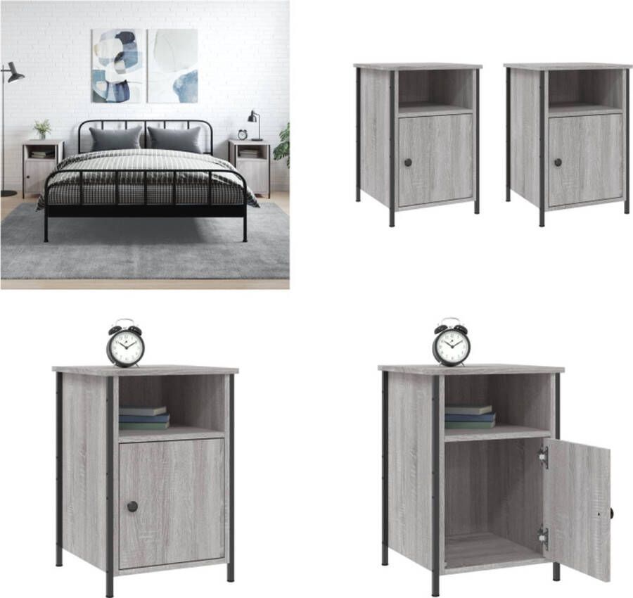 VidaXL -Nachtkastjes-2-st-40x42x60-cm-bewerkt-hout-grijs-sonoma-eiken - Foto 2