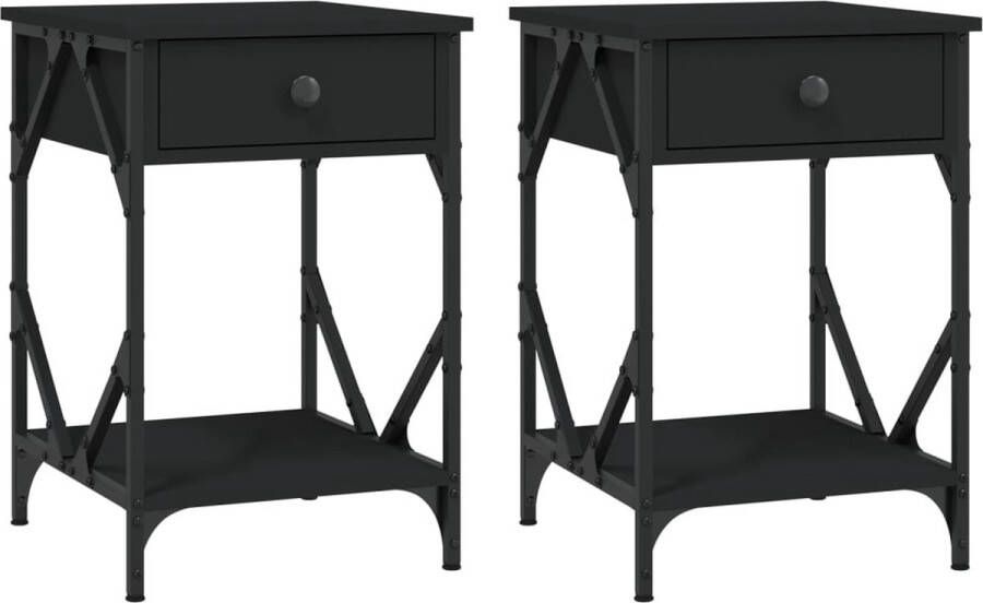 VidaXL -Nachtkastjes-2-st-40x42x60-cm-bewerkt-hout-zwart - Foto 2