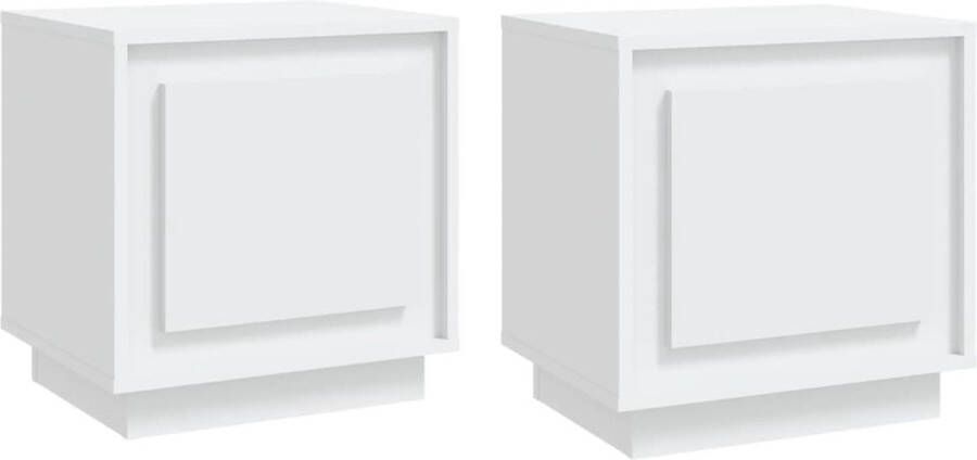 VidaXL Nachtkastjes Set van 2 Wit Bewerkte Hout Nachtkastjes Kast Slaapkamer Meubilair Houten Kast Witte Kast Modern Design Multifunctionele Kast Opbergruimte