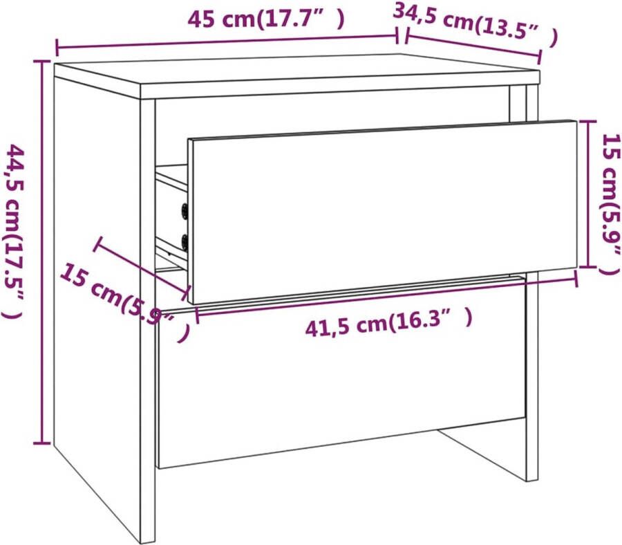 VidaXL -Nachtkastjes-2-st-45x34 5x44 5-cm-spaanplaat-gerookt-eikenkleur - Foto 2