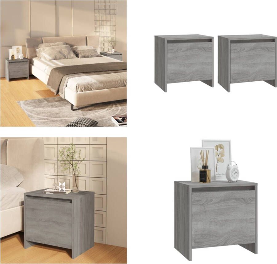 VidaXL Nachtkastjes 2 st 45x34x44-5 cm spaanplaat grijs sonoma eiken Nachtkastje Nachtkastjes Kastje Bedkastje
