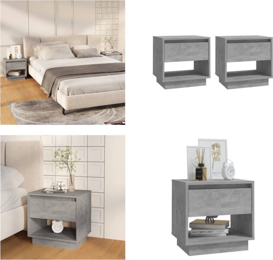 VidaXL Nachtkastjes 2 st 45x34x44 cm bewerkt hout betongrijs Nachtkastje Nachtkastjes Kastje Bedkastje