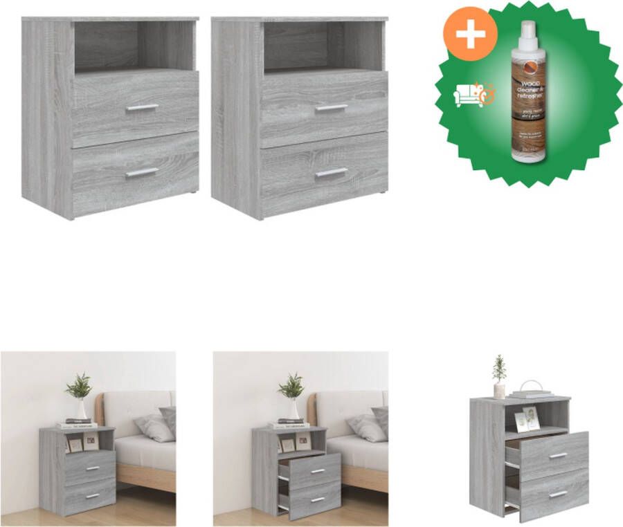 vidaXL Nachtkastjes 2 st 50x32x60 cm grijs sonoma eikenkleurig Kast Inclusief Houtreiniger en verfrisser