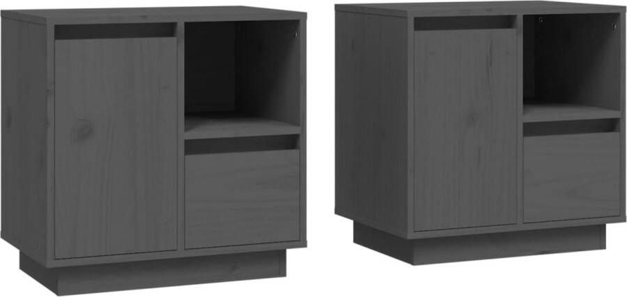 VidaXL -Nachtkastjes-2-st-50x34x50-cm-massief-grenenhout-grijs - Foto 2
