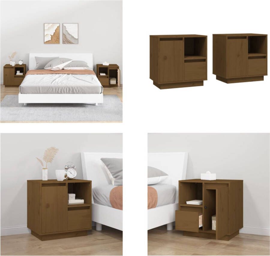 VidaXL Nachtkastjes 2 st 50x34x50 cm massief grenenhout honingbruin Nachtkastje Nachtkastjes Houten Nachtkastje Slaapkamerkast