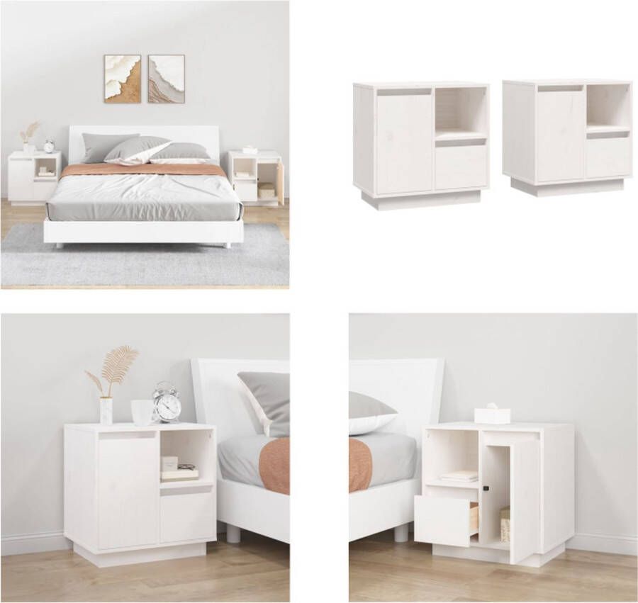 VidaXL Nachtkastjes 2 st 50x34x50 cm massief grenenhout wit Nachtkastje Nachtkastjes Houten Nachtkastje Slaapkamerkast