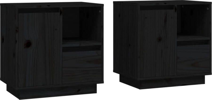 VidaXL -Nachtkastjes-2-st-50x34x50-cm-massief-grenenhout-zwart - Foto 2