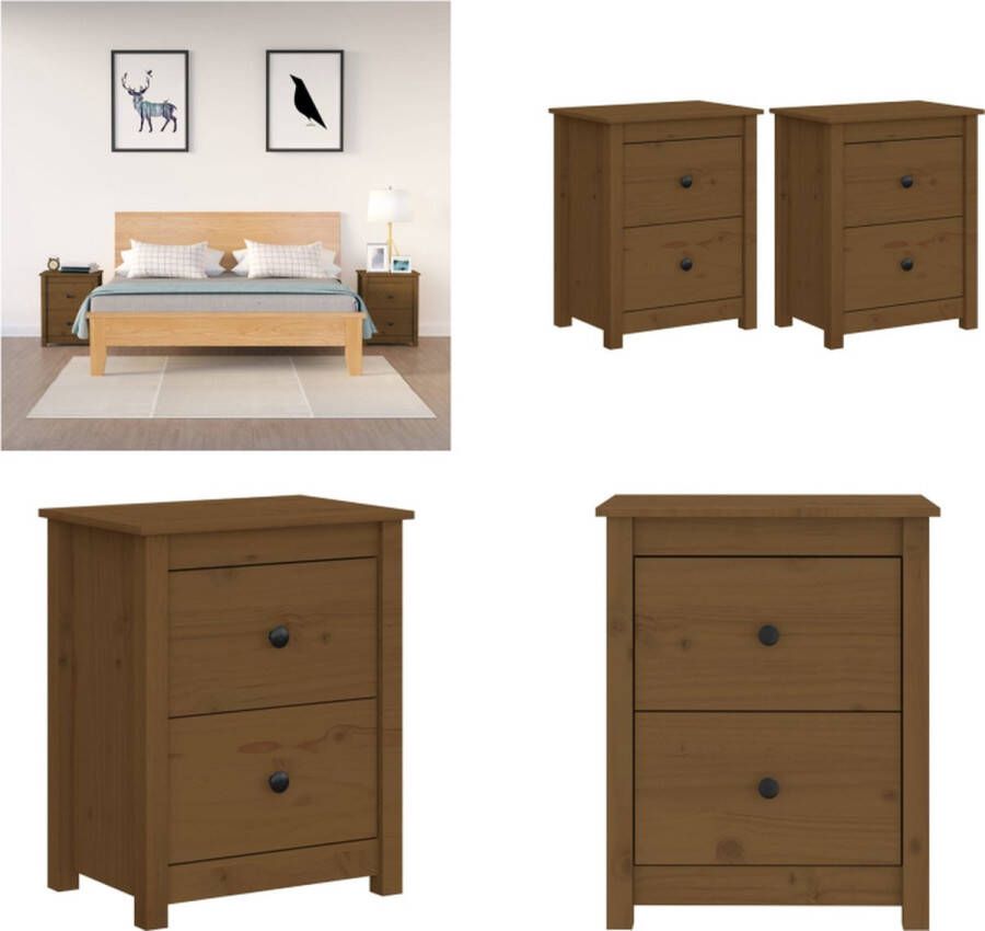 VidaXL Nachtkastjes 2 st 50x35x61 5 cm massief grenenhout honingbruin Nachtkastje Nachtkastjes Houten Nachtkastje Telefoonkast