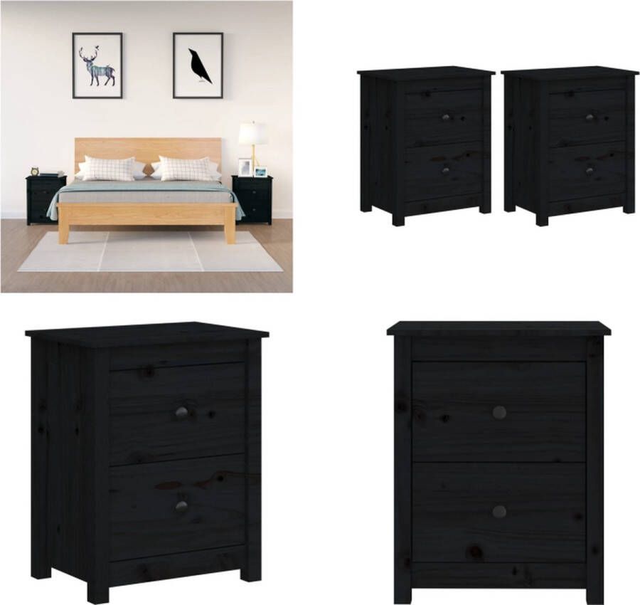VidaXL Nachtkastjes 2 st 50x35x61 5 cm massief grenenhout zwart Nachtkastje Nachtkastjes Houten Nachtkastje Telefoonkast