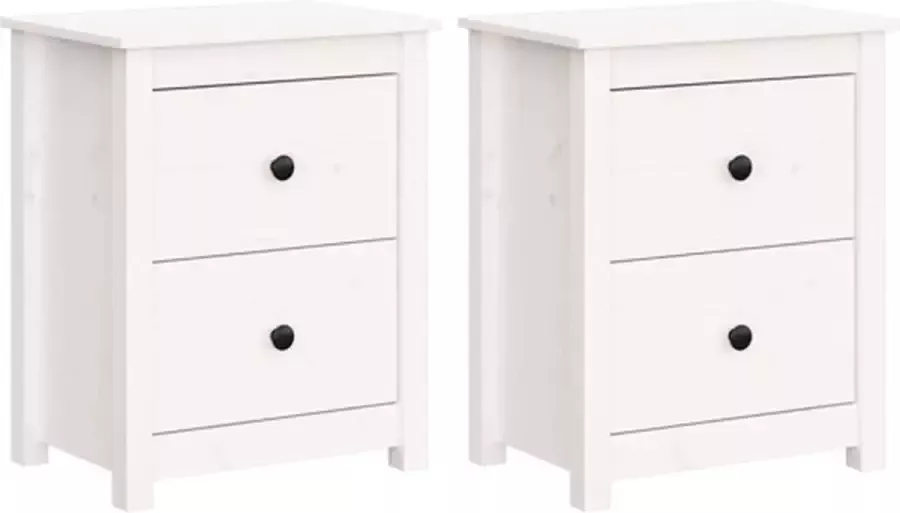 VidaXL -Nachtkastjes-2-st-50x35x61 5-cm-massief-grenenhout-wit - Foto 2