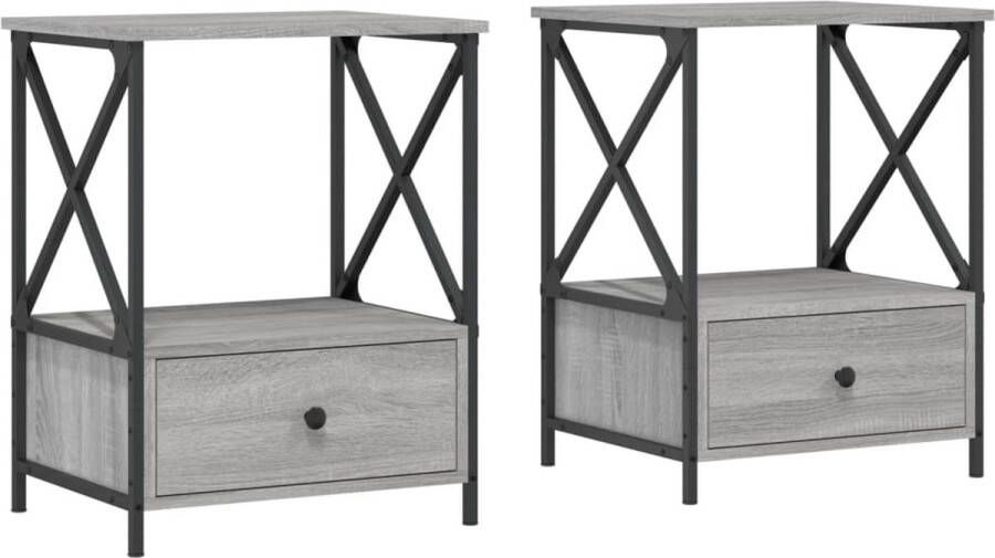 VidaXL Nachtkastjes 2 stuks Grijs Sonoma Eiken Nachtkastjes Industrieel Design Grijze Nachtkastjes Houten Nachtkastjes Slaapkamersdecoratie Bergruimte Stapelbaar