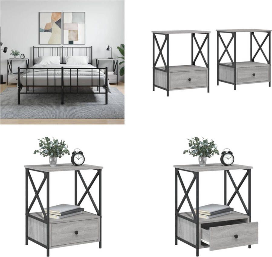 VidaXL -Nachtkastjes-2-st-50x41x65-cm-bewerkt-hout-grijs-sonoma-eiken