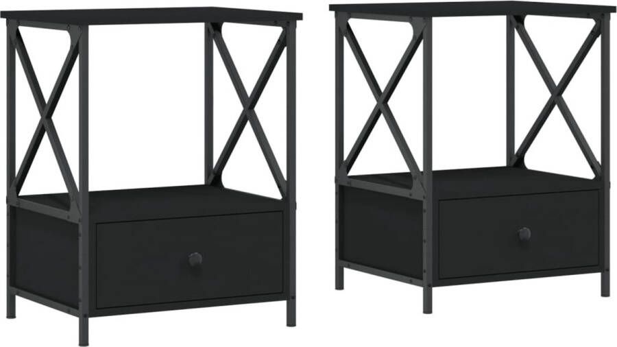 VidaXL Nachtkastjes Set van 2 Bewerkt hout Zwart Nachtkastjes Industrieel Design Houten Nachtkastjes Zwarte Nachtkastjes Slaapkamersdecoratie Opbergkast Nachtlamp