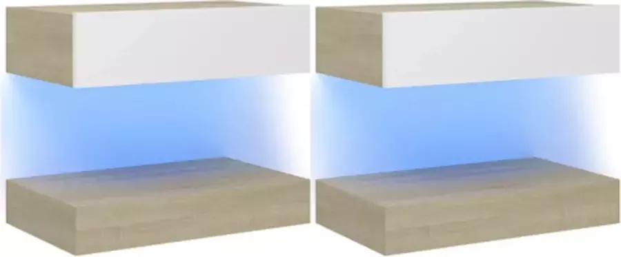 VidaXL Nachtkastjes 2 st 60x35 cm spaanplaat wit sonoma eikenkleurig - Foto 2